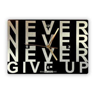 שחור כסוף Never Never Give Up - שעון קיר מעוצב - אופק ורטמן מתנות ישראליות מקוריות