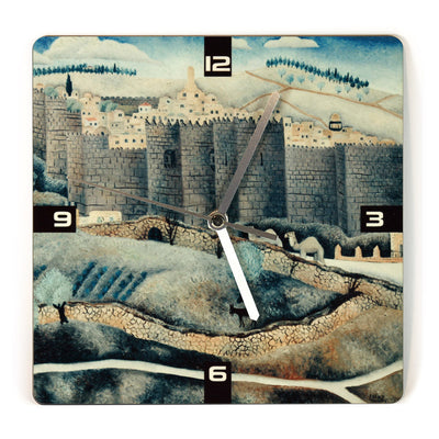 שעון קיר מעוצב חומות ירושלים של הצייר ראובן רובין
