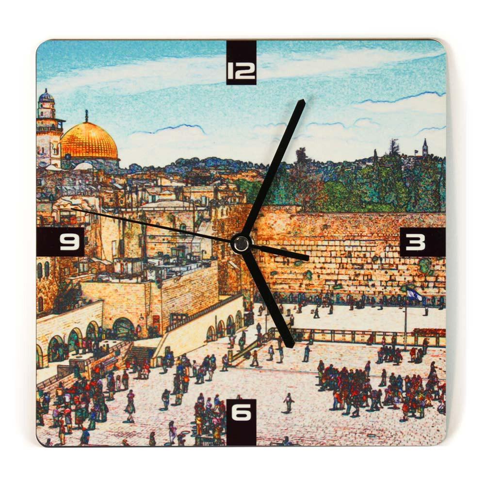 הכותל והר הבית בירושלים  -  שעון קיר מעוצב מעץ - אופק ורטמן מתנות ישראליות מקוריות